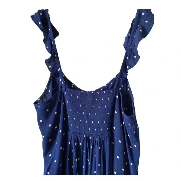 MADEWELL | Ruffle-Strap Button-Front Navy Retro Polka Dot Dress Size 2 - Picture 6 of 8